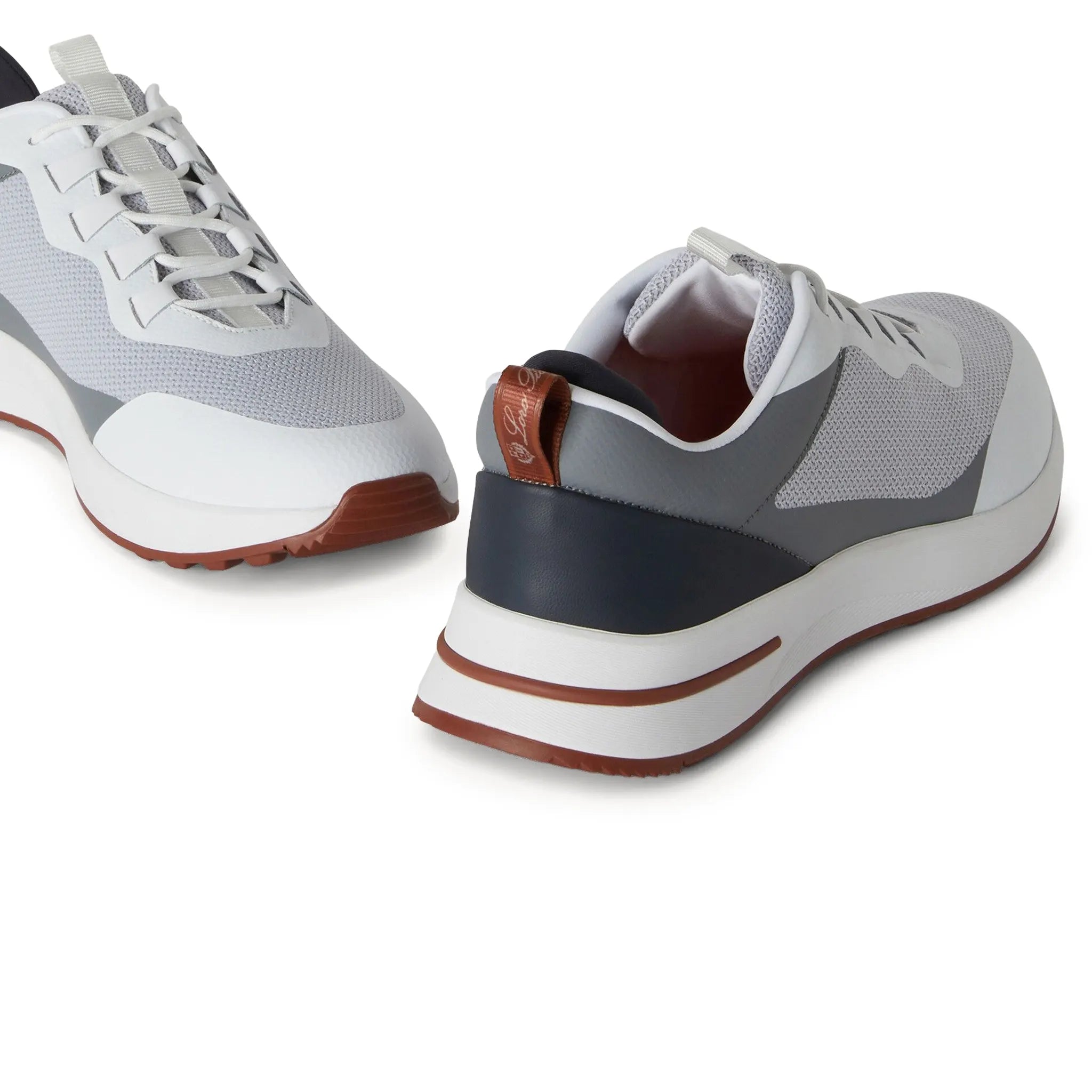 Back Side View of Loro Piana Week End Walk Frost Grey Linen Mesh Sneaker FAM1718_F3DU